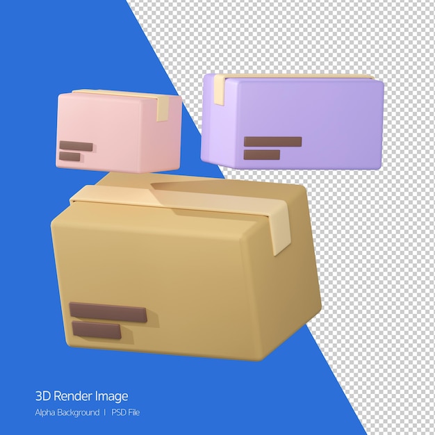 PSD representación 3d del icono de cajas de cartón aislado en blanco.