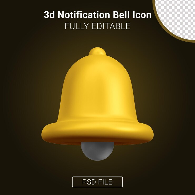 PSD representación 3d del icono de campana de notificación