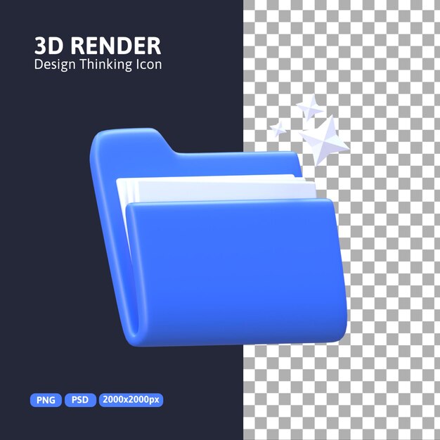 PSD representación 3d - icono de carpeta de pensamiento de diseño