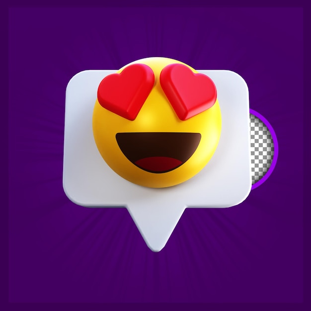 Representación 3d icono de chat de emoticonos de amor