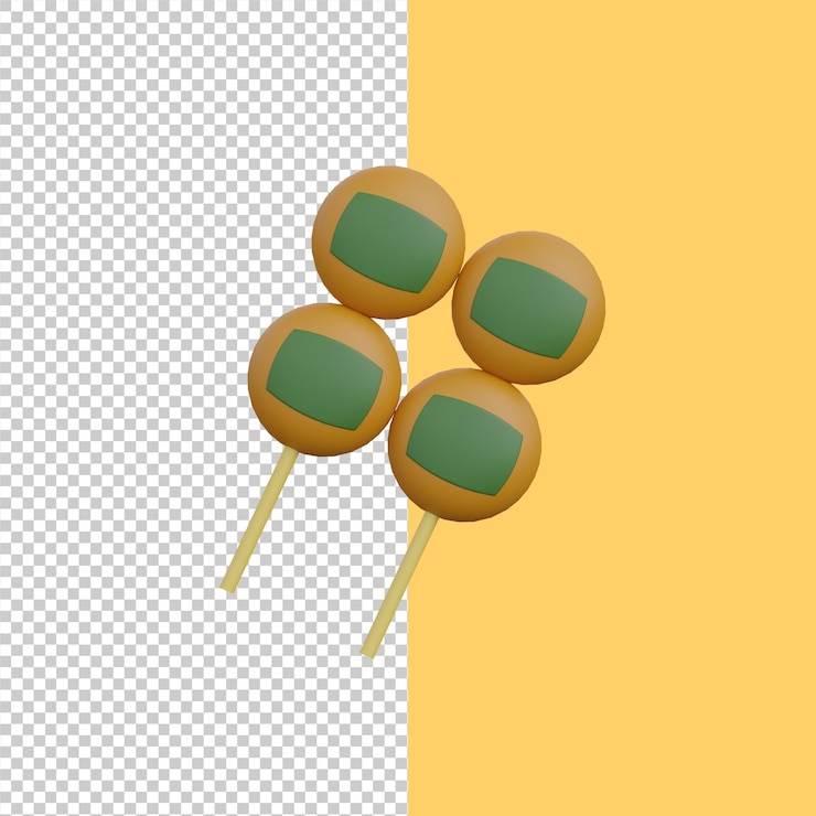 PSD representación 3d de un icono de comida japonesa mochi de edad
