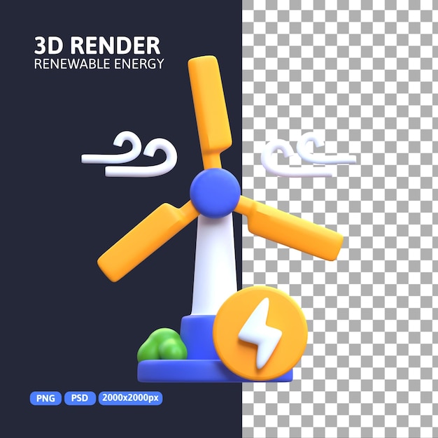 Representación 3D: icono de energía de turbina eólica