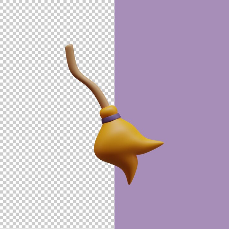 PSD representación 3d del icono de la escoba de bruja