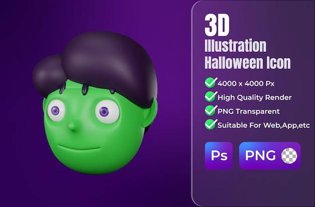 Representación 3d del icono de frankenstein halloween