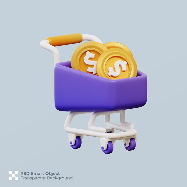 PSD representación 3d del icono del gráfico de compras con dinero en él