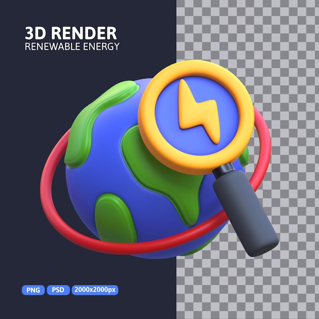 PSD representación 3d - icono de investigación de energía