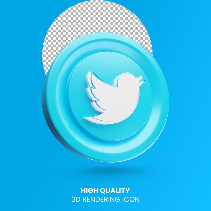 Representación 3D icono de logotipo de redes sociales de Twitter