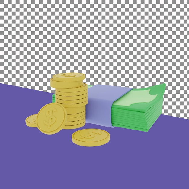 Representación 3D del icono de moneda y dinero