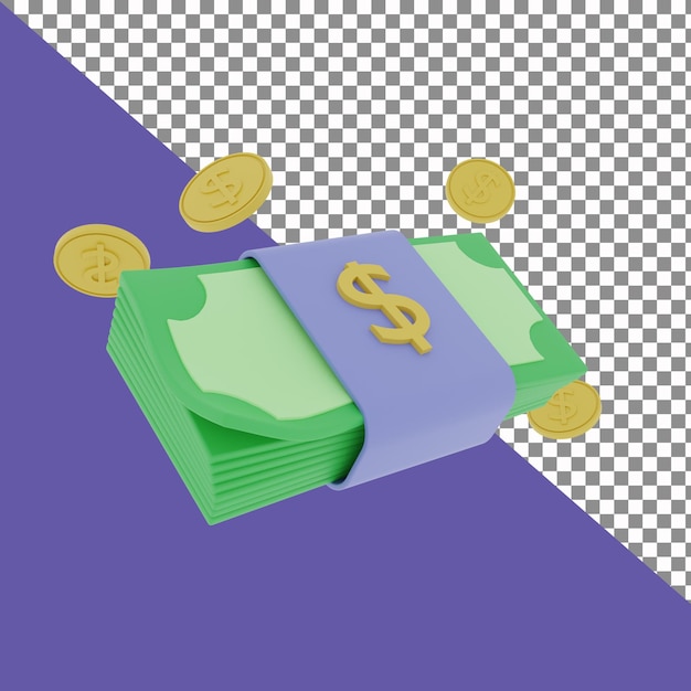 Representación 3D del icono de moneda y dinero