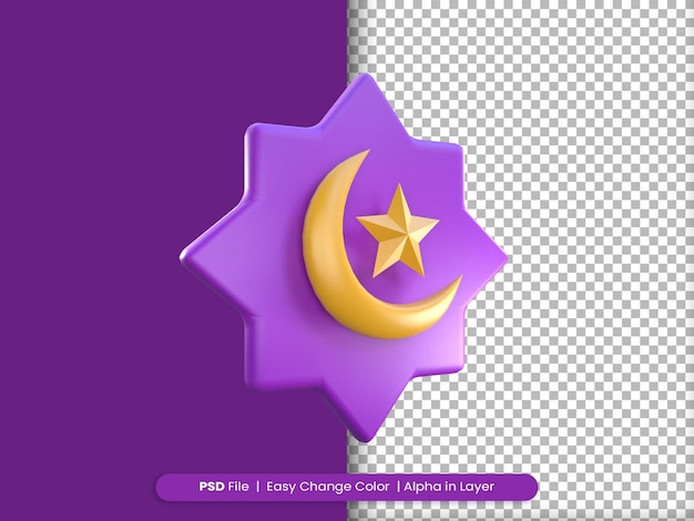 Representación 3D Icono de Ramadán Luna creciente y estrella