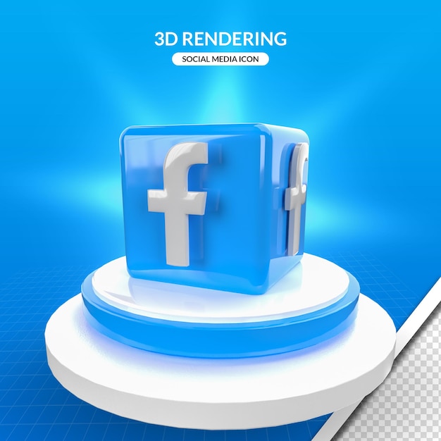 Representación 3d icono de redes sociales de facebook sobre fondo azul