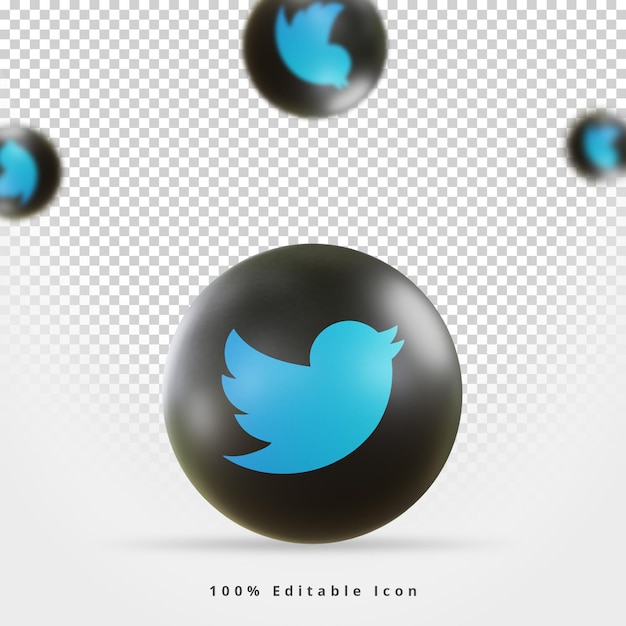 Representación 3d icono de redes sociales de twitter