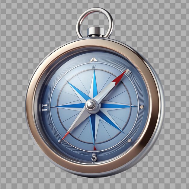 representación 3D del icono de viaje de la brújula en un fondo transparente