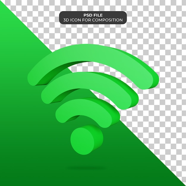 Representación 3d del icono del wifi verde de la ilustración