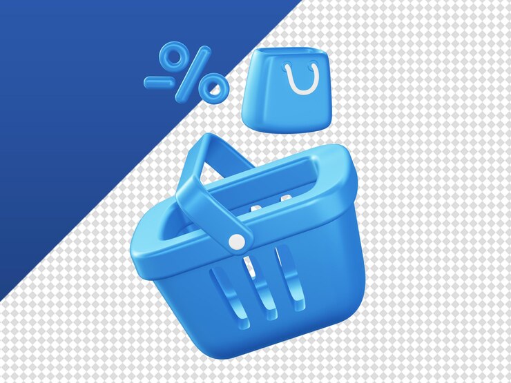 PSD representación 3d de iconos de ilustración de bolsa y carrito de compras en línea para diseños de anuncios de aplicaciones móviles web ui ux