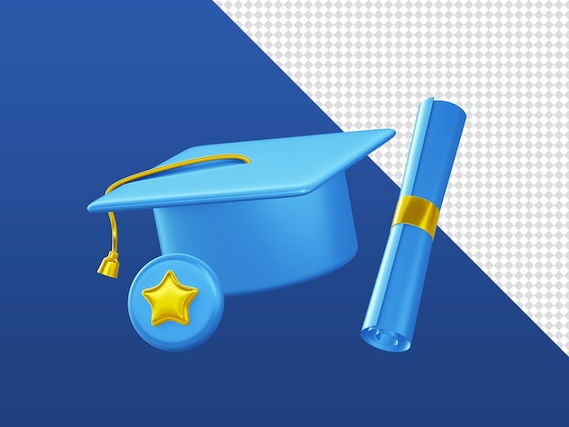 Representación 3d de iconos de ilustración de graduación de educación para diseños de redes sociales de aplicaciones móviles web UI UX