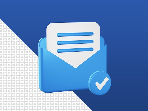 Representación 3d de iconos de ilustración de lista de verificación de correo electrónico de lectura para diseños de redes sociales de aplicaciones móviles web UI UX