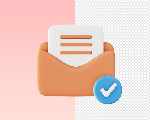 Representación 3d de iconos de ilustración de lista de verificación de correo naranja para diseños de anuncios de aplicaciones móviles web UI UX