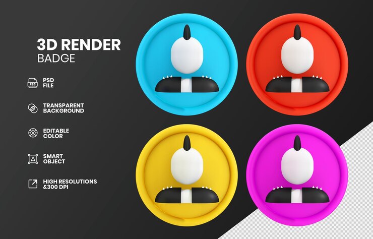 PSD representación 3d de los iconos de la insignia aislada