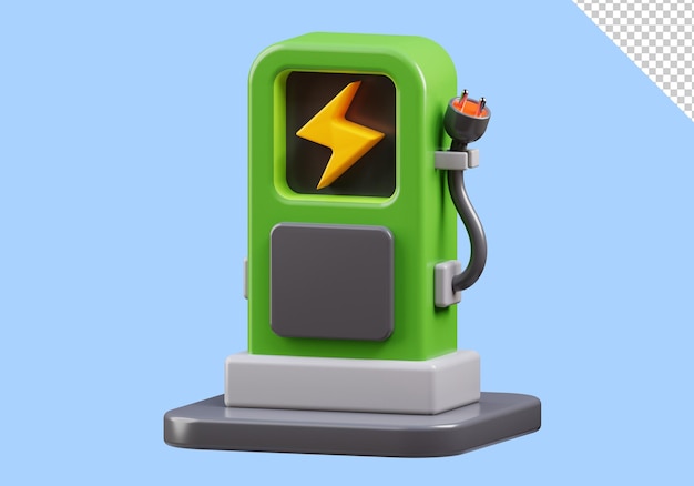 PSD representación 3d de la ilustración de la estación de carga de coches eléctricos