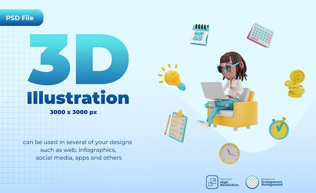 Representación 3D de la ilustración de gestión del tiempo