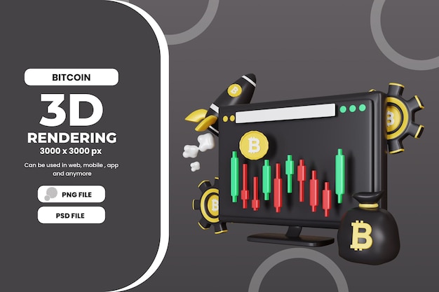 PSD representación 3d ilustración de gráfico de bitcoin premium psd