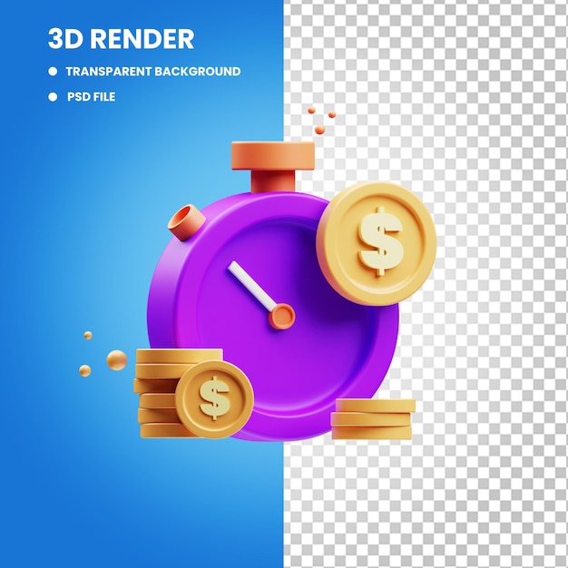 Representación 3d de la ilustración del icono del concepto financiero el tiempo es dinero