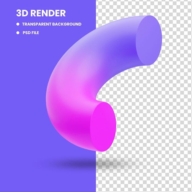 Representación 3d de la ilustración del icono de forma de curva de semicírculo de color degradado para la decoración de diseño