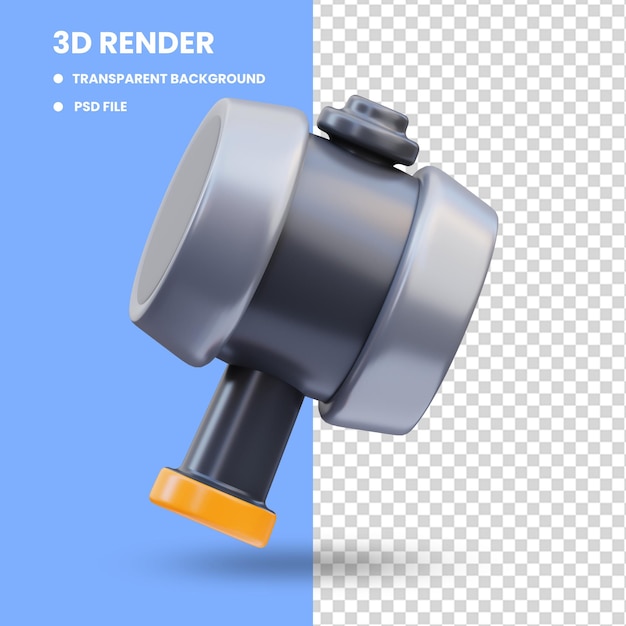 Representación 3d de la ilustración del icono del juego, martillo plateado