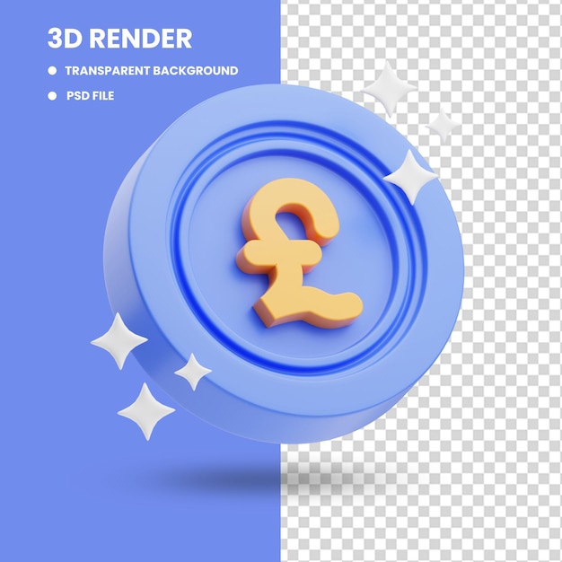 PSD representación 3d de la ilustración del icono lindo moneda británica libra moneda de color naranja púrpura