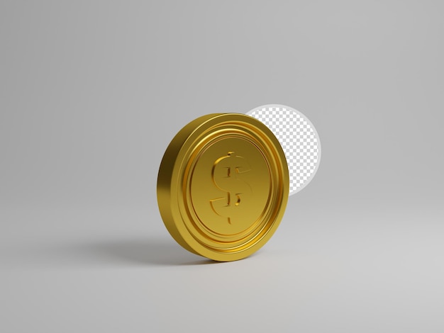 Representación 3d de la ilustración del icono lindo de la moneda de la moneda del dólar de oro