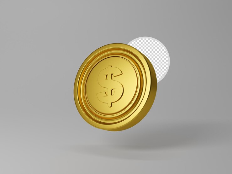 Representación 3d de la ilustración del icono lindo de la moneda de la moneda del dólar de oro