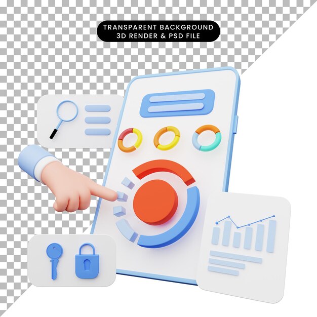 Representación 3D de la ilustración de la interfaz de usuario en el teléfono inteligente