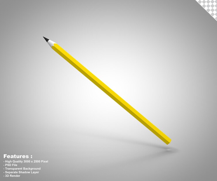 PSD representación 3d de una ilustración de lápiz amarillo flotante png fondo transparente