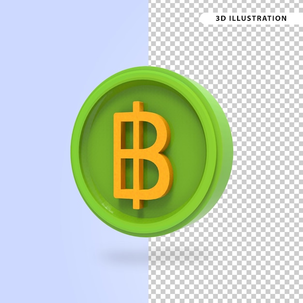 representación 3d de la ilustración linda del icono de la moneda de la moneda del baño tailandés