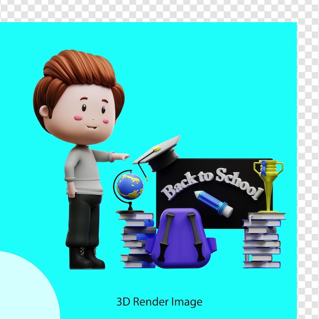 PSD representación 3d de la ilustración del niño de regreso a la escuela