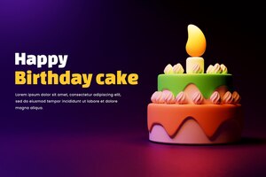 PSD representación 3d de ilustración de pastel de cumpleaños o plantilla de banner de pastel de cumpleaños 3d