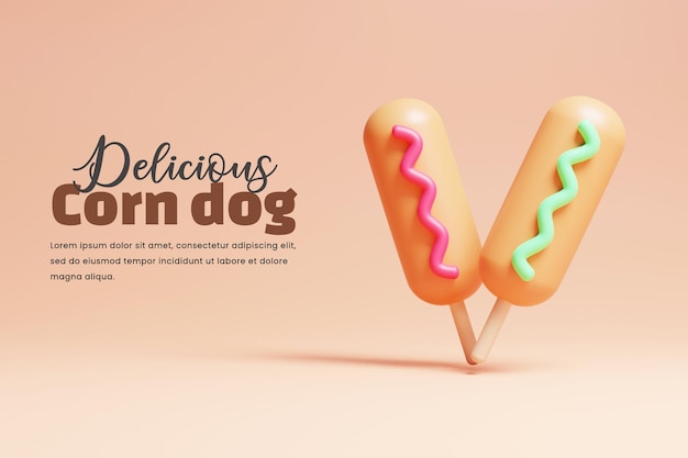 Representación 3d de ilustración de perro de maíz o plantilla de banner de perro de maíz 3d