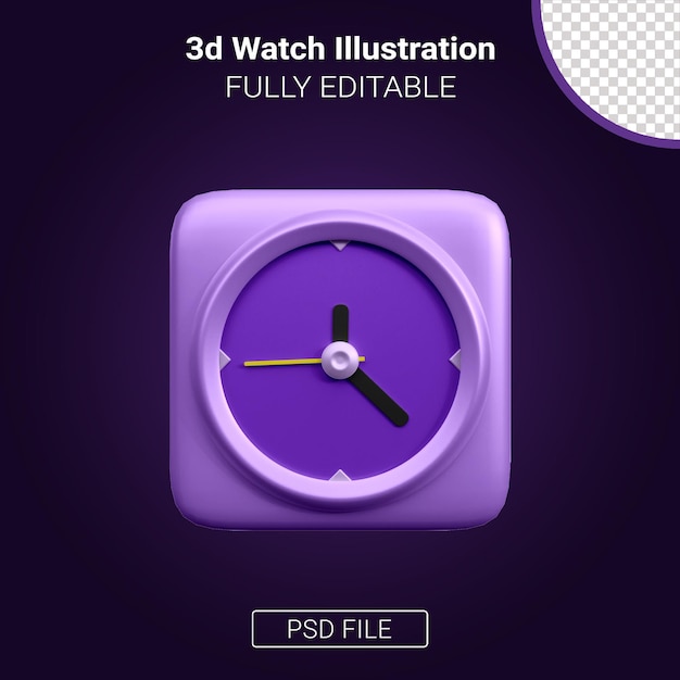 Representación 3d de la ilustración de reloj totalmente editable