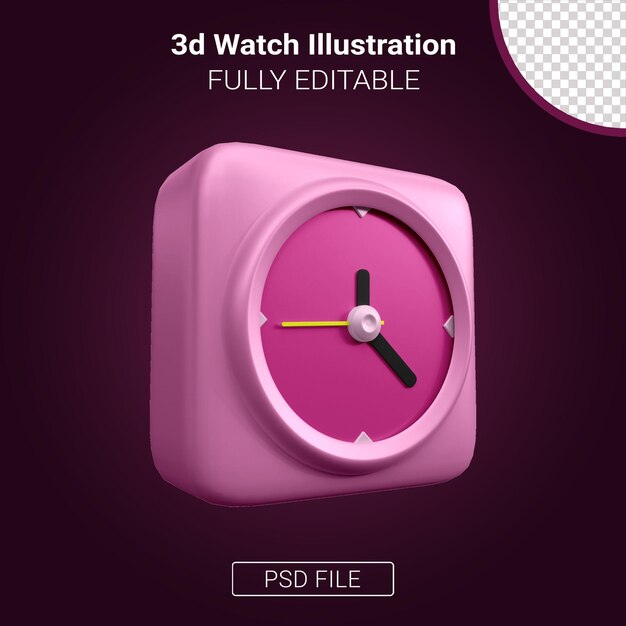 Representación 3d de la ilustración de reloj totalmente editable