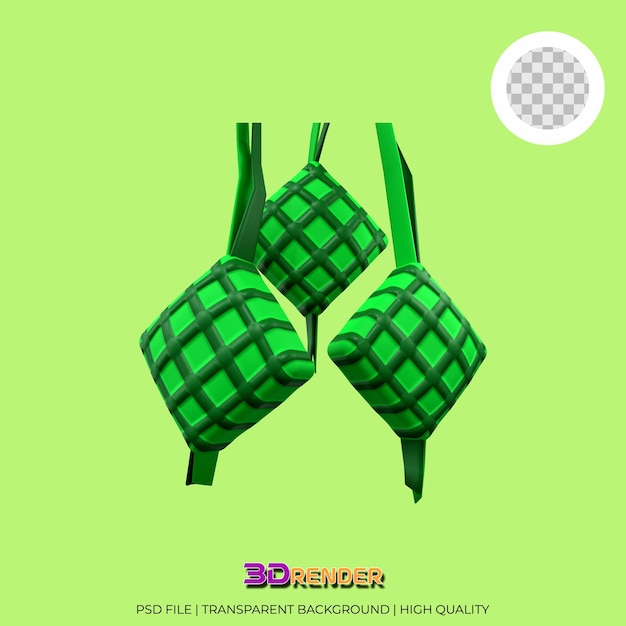 Representación 3D de la ilustración tradicional de ketupat de comida Eid Mubarak