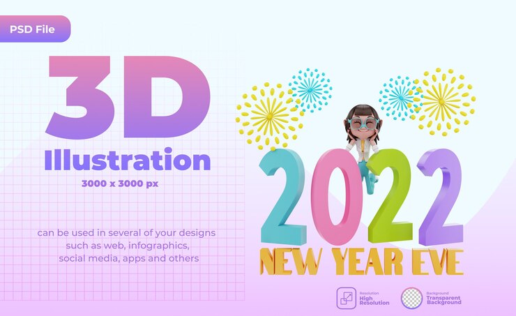 PSD representación 3d de la ilustración de la víspera de año nuevo