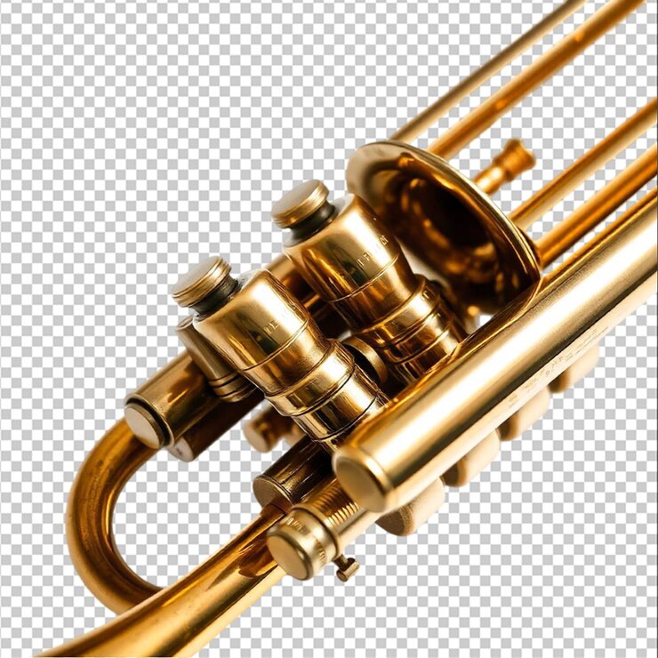 PSD representación en 3d de un instrumento de trompeta aislado en un fondo en blanco