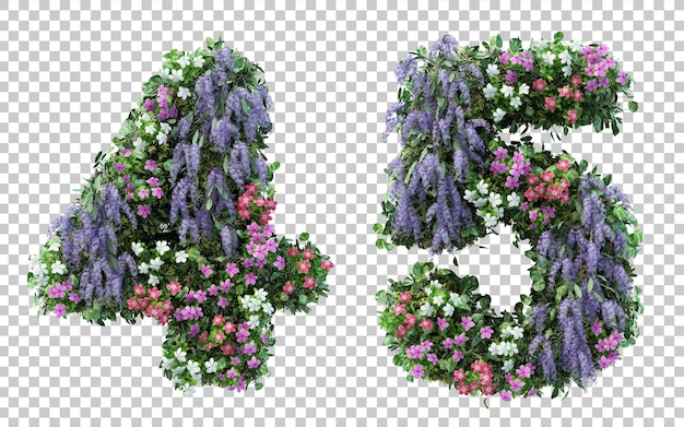 Representación 3D jardín de flores número 4 y número 5 aislado