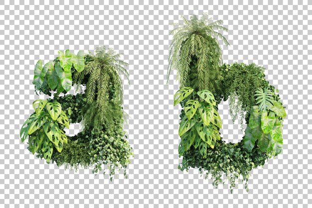 Representación 3D del jardín vertical alfabeto a y alfabeto b