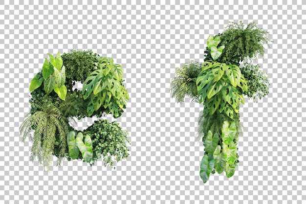 Representación 3D del jardín vertical alfabeto e y alfabeto f