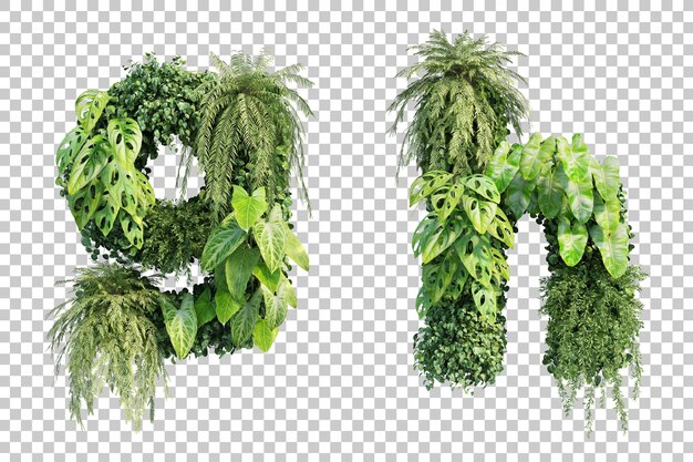 Representación 3D del jardín vertical alfabeto g y alfabeto h