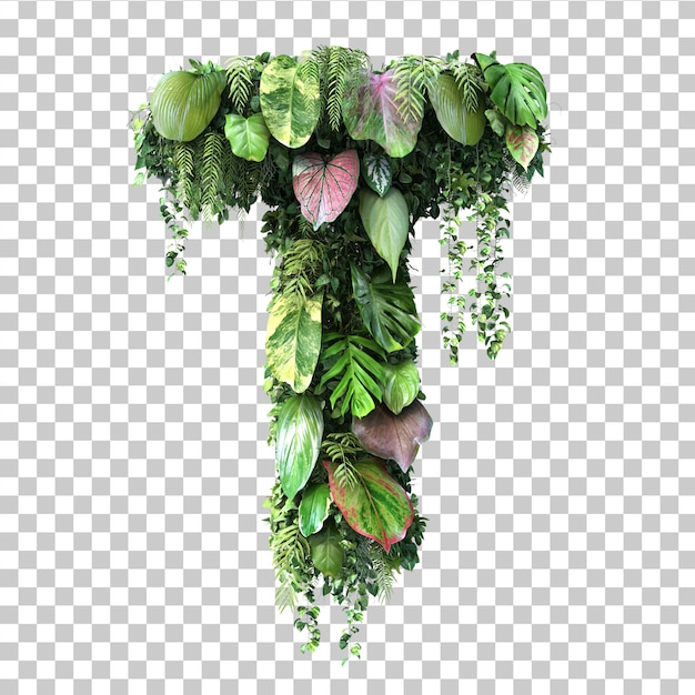 Representación 3D del jardín vertical alfabeto T