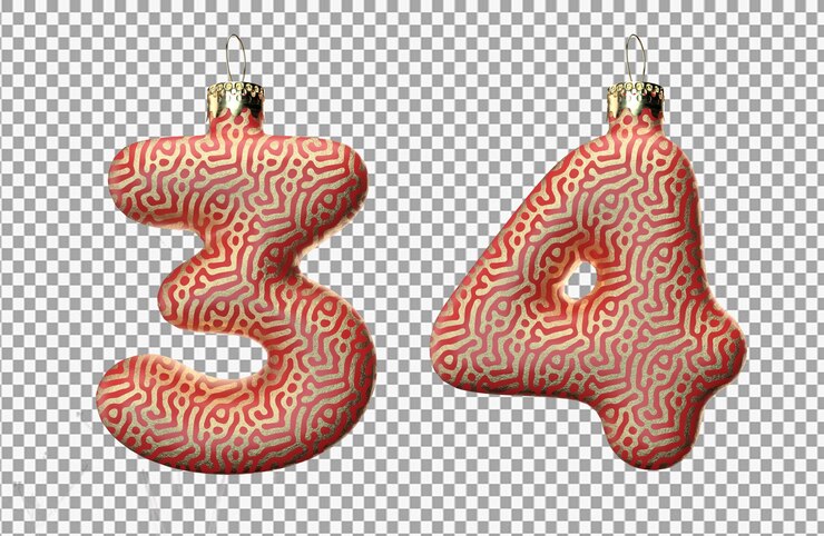 PSD representación 3d del juguete de navidad número tres y cuatro