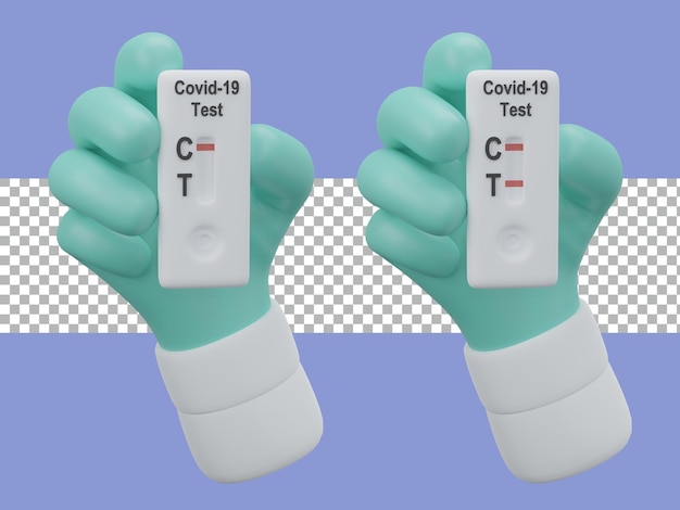 Representación 3d Kit de prueba de antígeno ATK en mano psd premium transparente